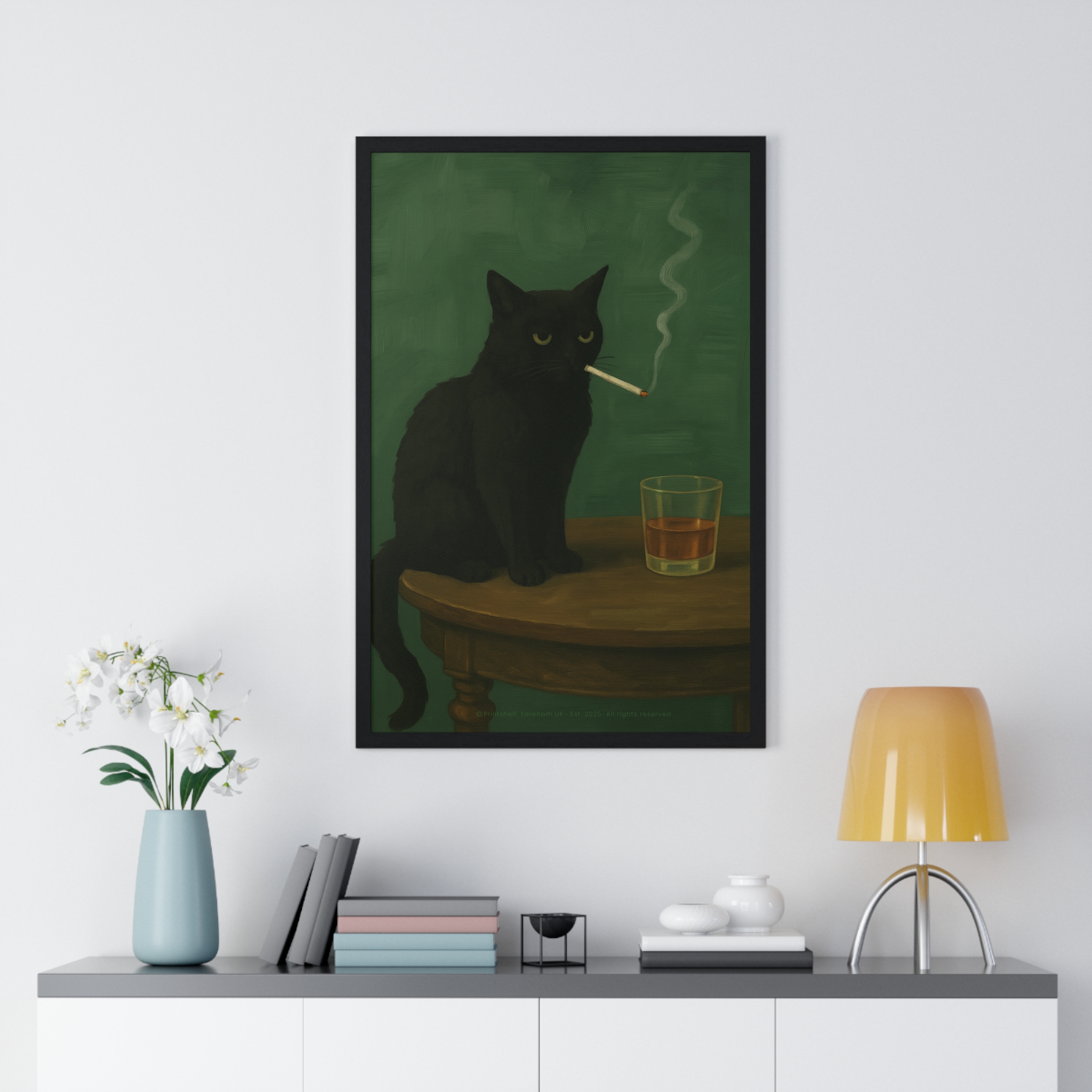 Framed Poster — Noir Cat with Whiskey & Cigarette Wall Art - Image 35