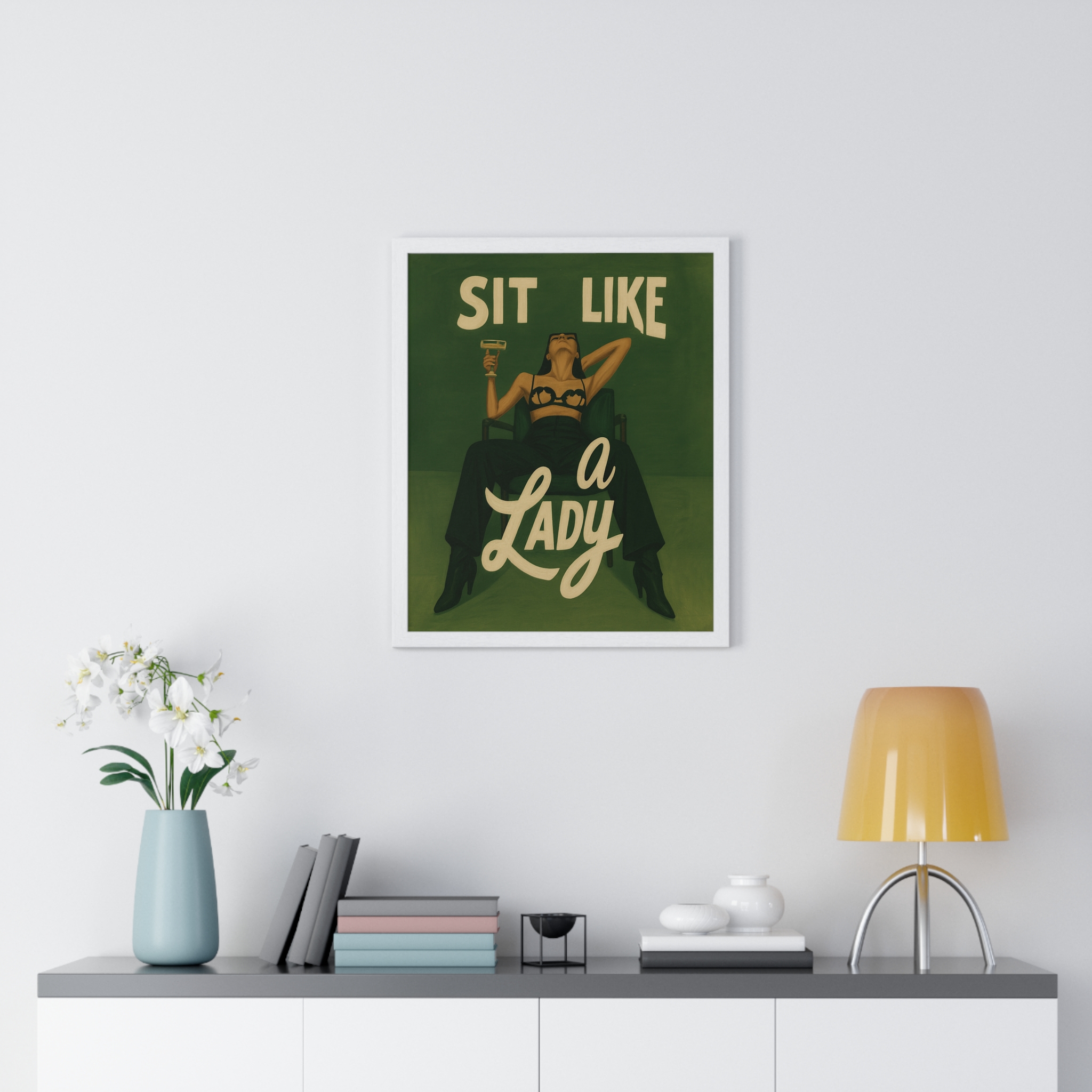 Framed Vertical Poster — “Sit Like a Lady” Vintage Pinup Art Print - Image 38