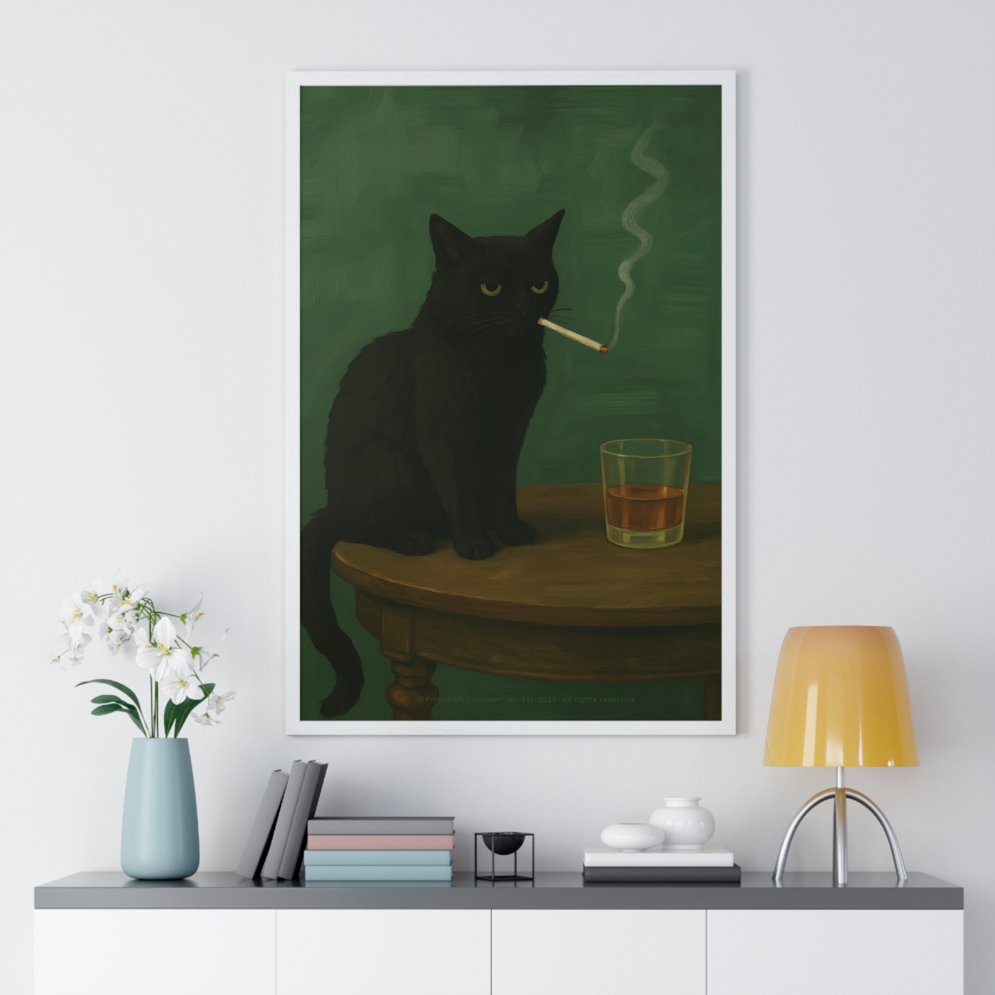 Framed Poster — Noir Cat with Whiskey & Cigarette Wall Art - Image 29