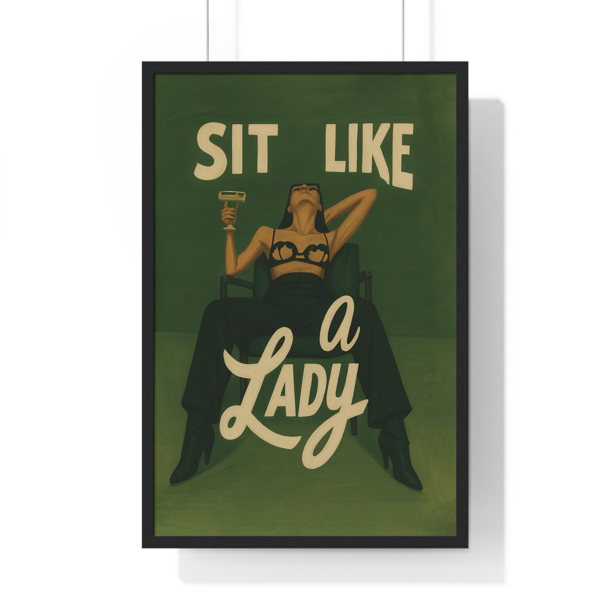Framed Vertical Poster — “Sit Like a Lady” Vintage Pinup Art Print - Image 34
