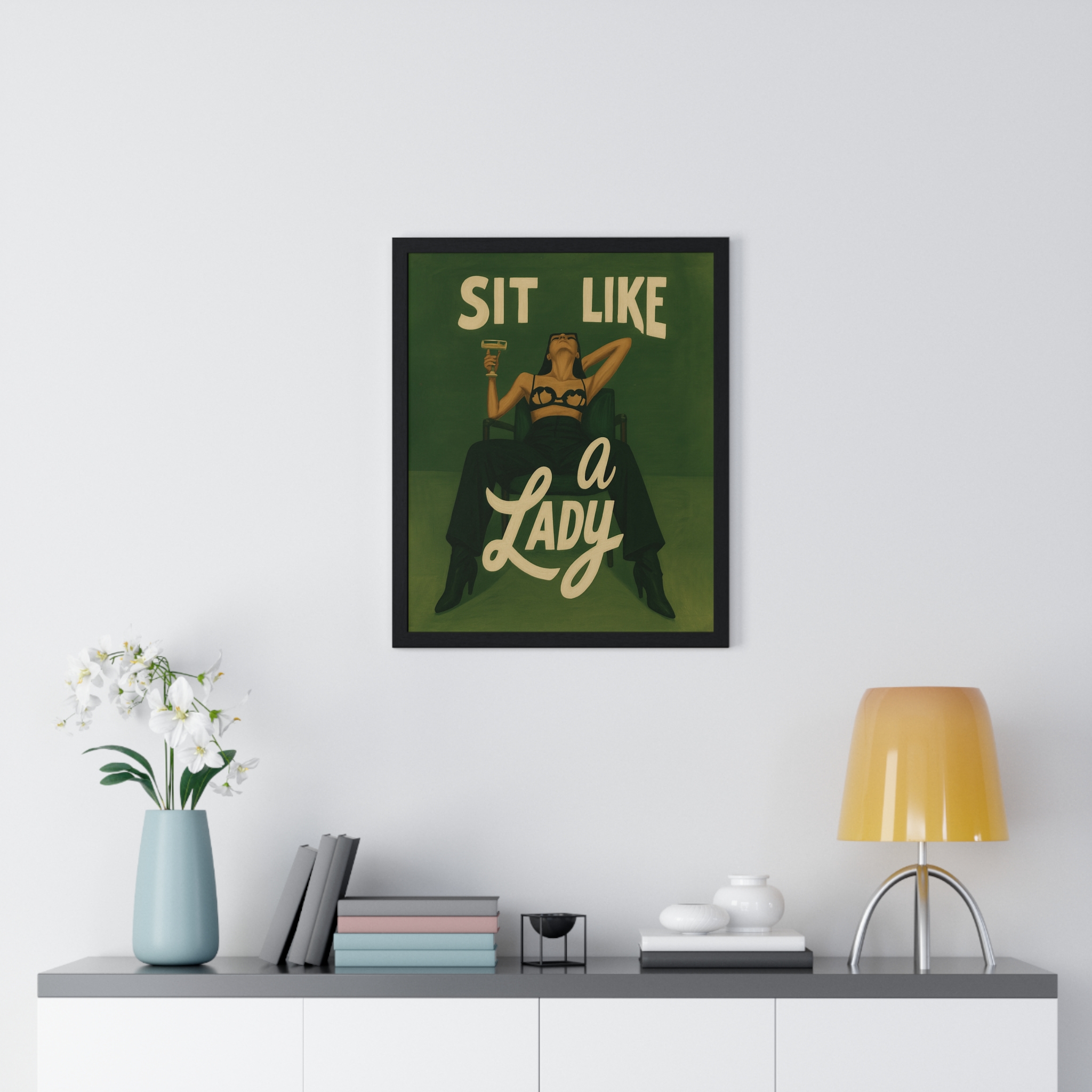 Framed Vertical Poster — “Sit Like a Lady” Vintage Pinup Art Print - Image 32