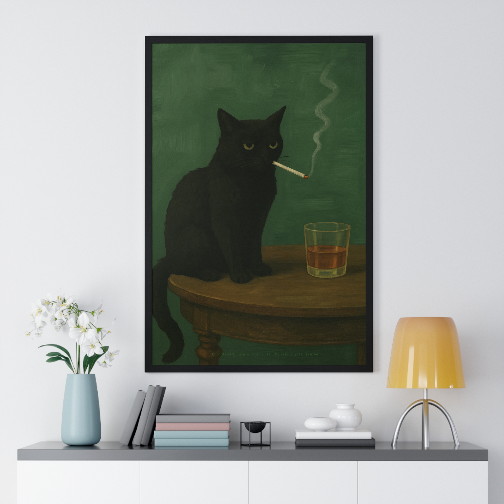 Framed Poster — Noir Cat with Whiskey & Cigarette Wall Art - Image 26