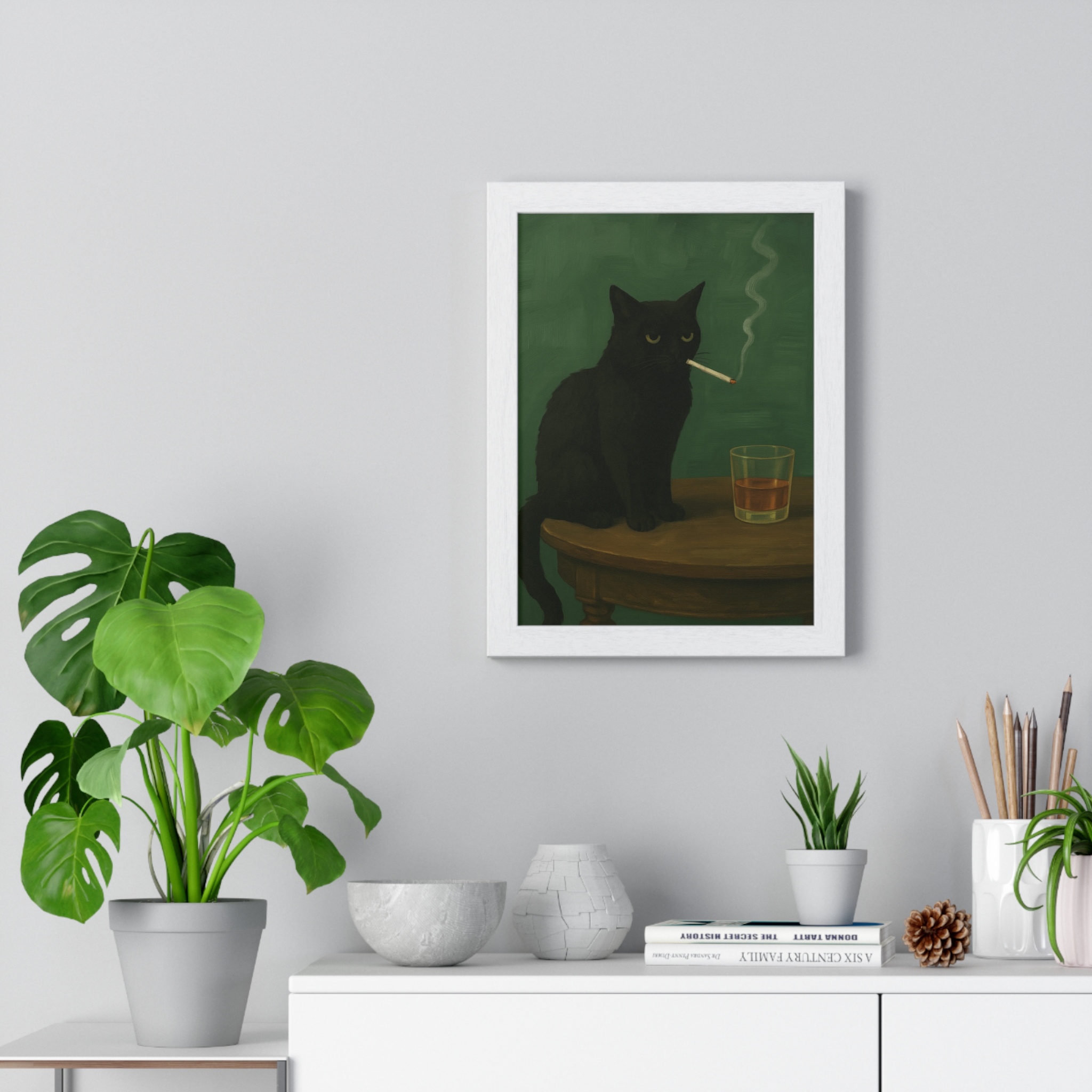 Framed Poster — Noir Cat with Whiskey & Cigarette Wall Art - Image 5