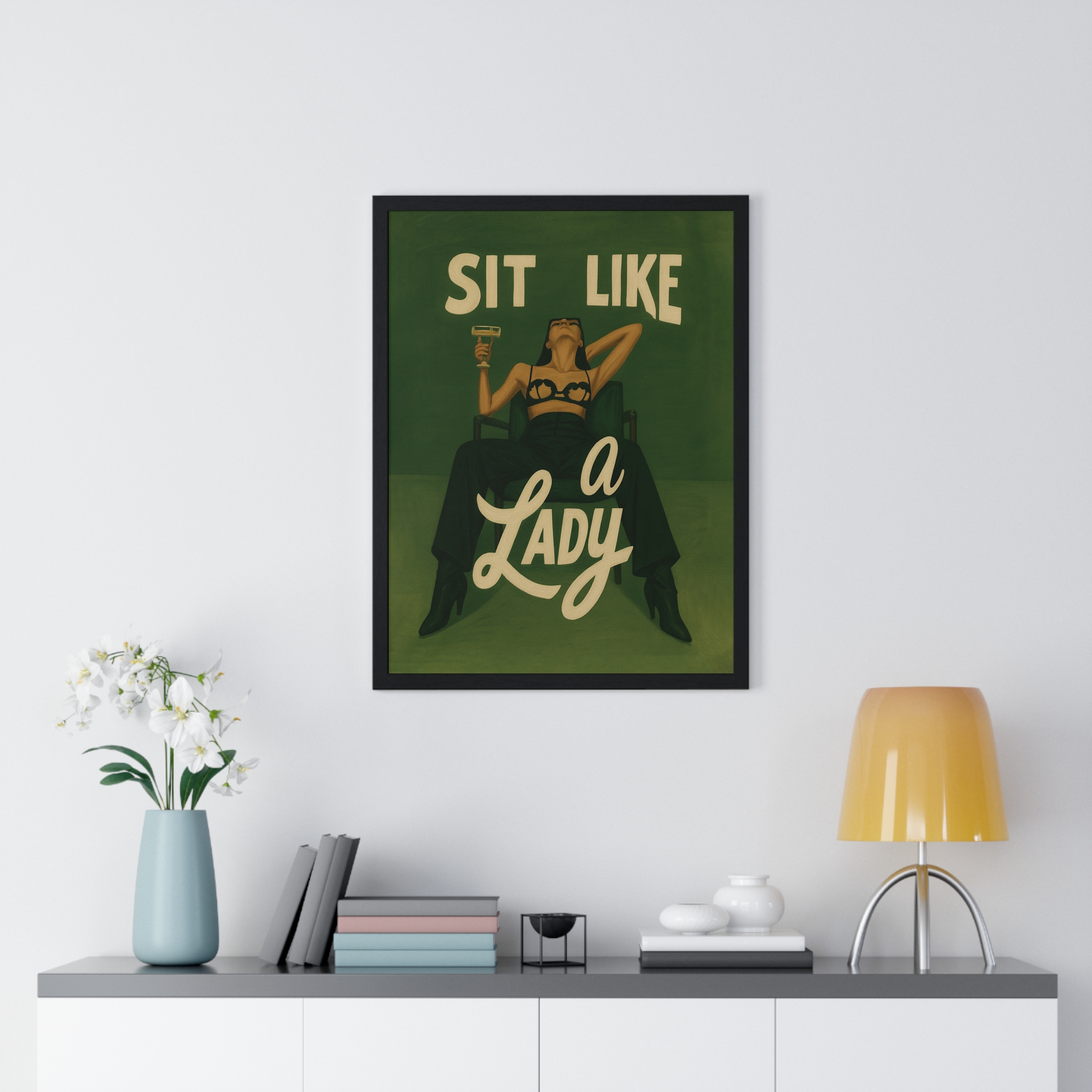 Framed Vertical Poster — “Sit Like a Lady” Vintage Pinup Art Print - Image 23