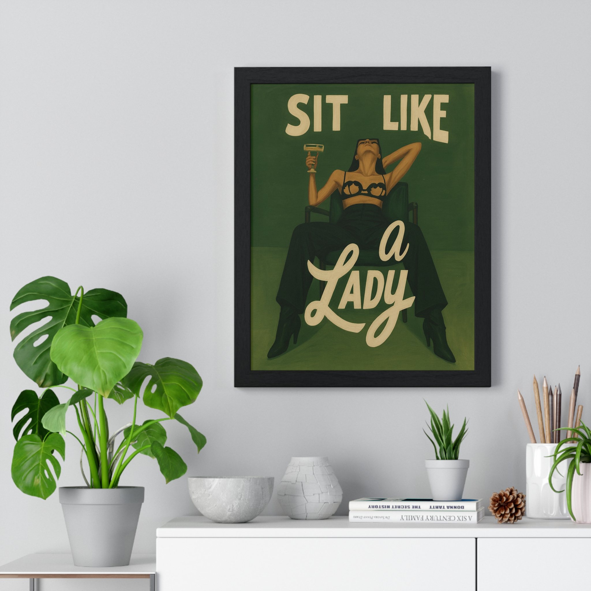 Framed Vertical Poster — “Sit Like a Lady” Vintage Pinup Art Print - Image 11