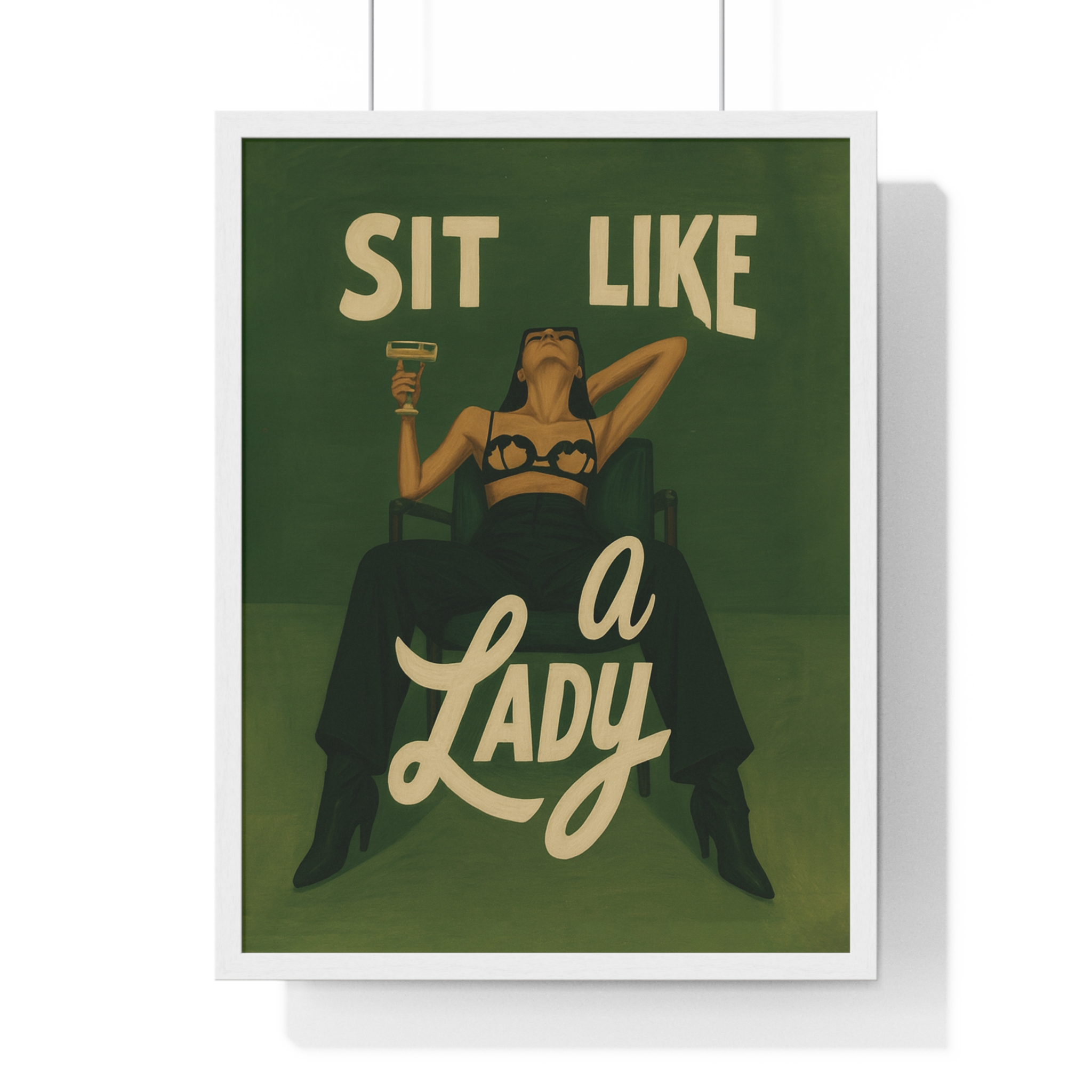 Framed Vertical Poster — “Sit Like a Lady” Vintage Pinup Art Print - Image 25