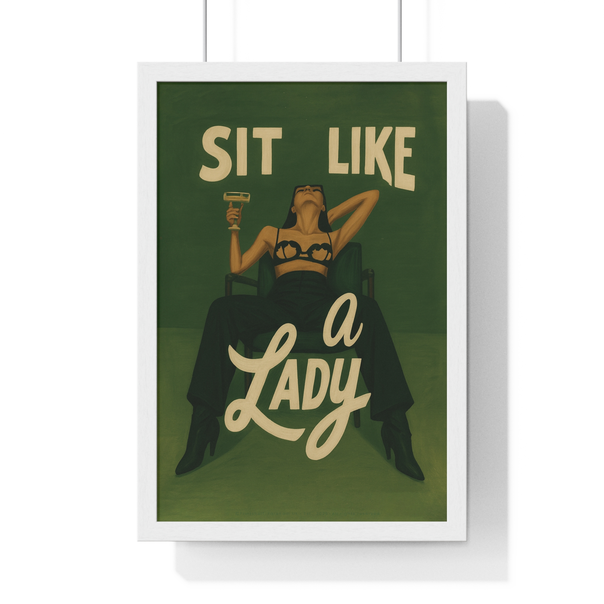 Framed Vertical Poster — “Sit Like a Lady” Vintage Pinup Art Print - Image 19