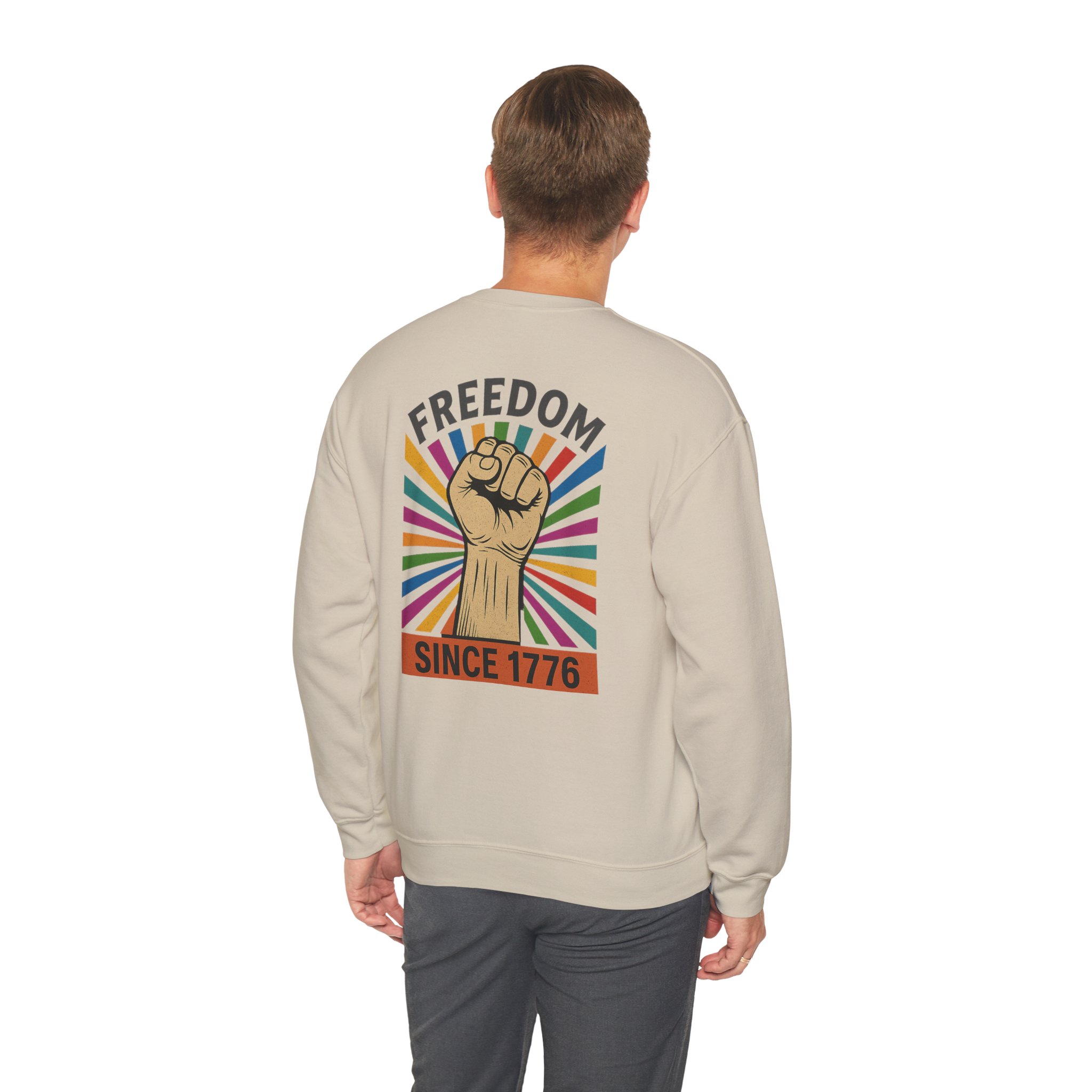 Freedom Crewneck Sweatshirt — "Freedom" Front & Raised Fist Back (Since 1776) - Image 41