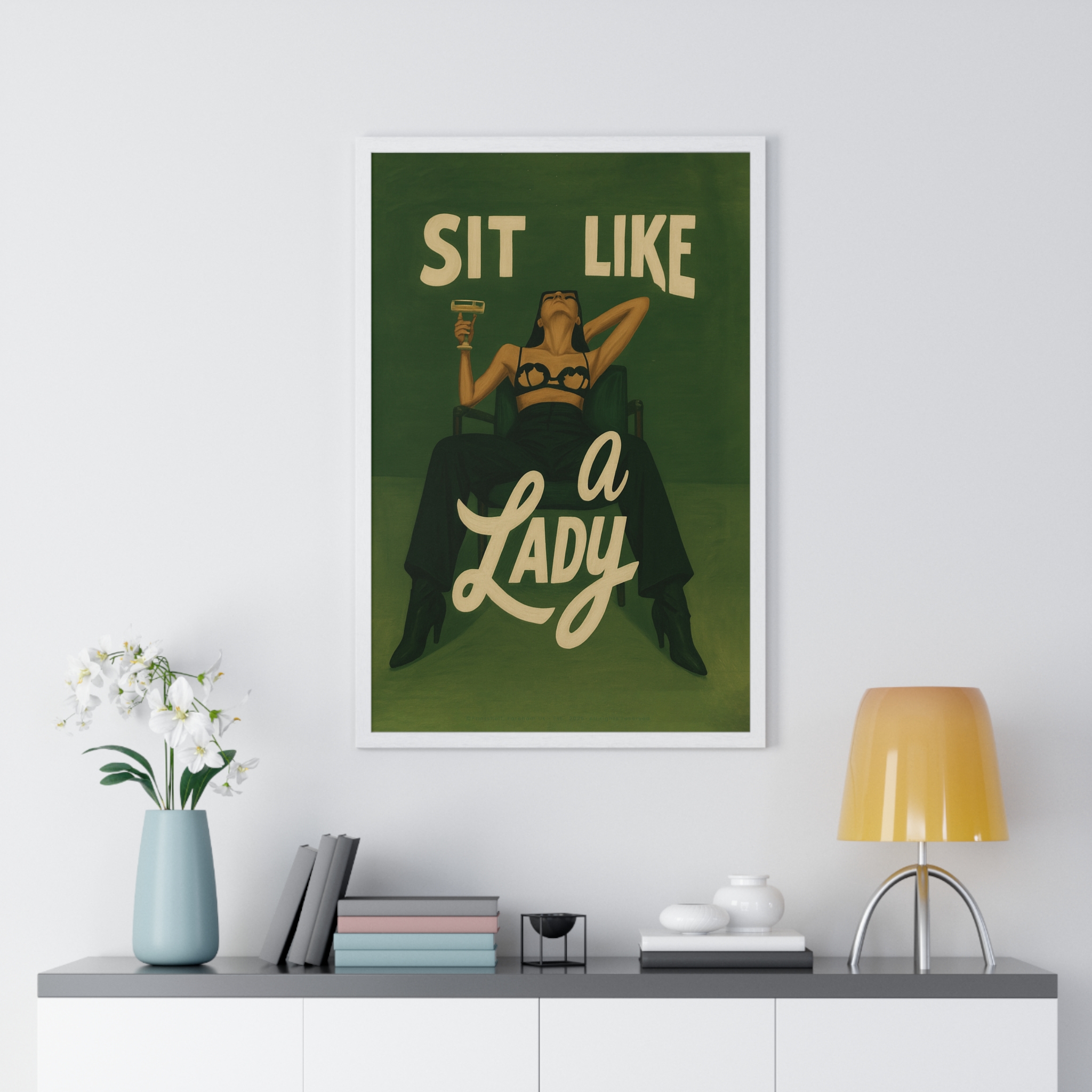 Framed Vertical Poster — “Sit Like a Lady” Vintage Pinup Art Print - Image 41