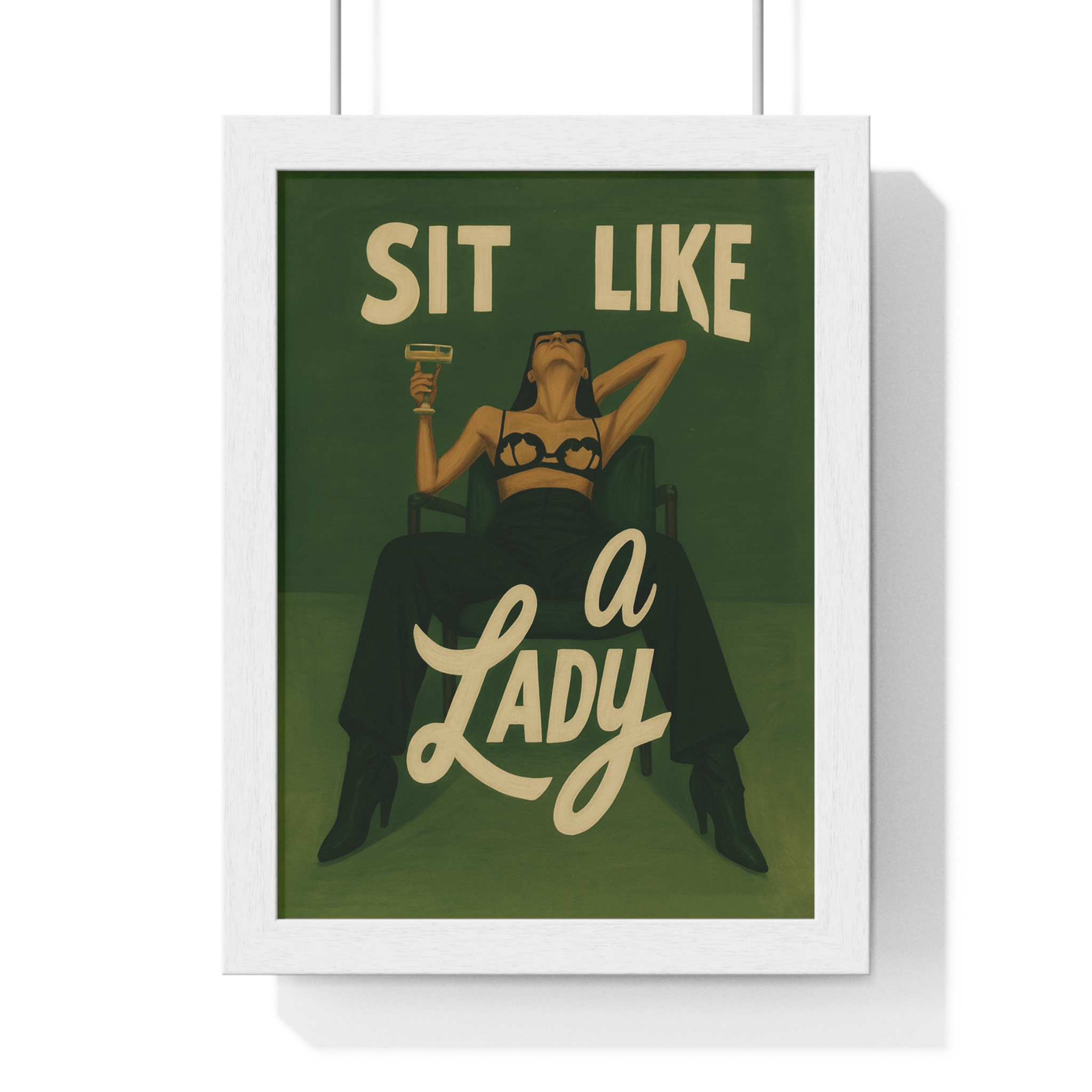 Framed Vertical Poster — “Sit Like a Lady” Vintage Pinup Art Print - Image 7