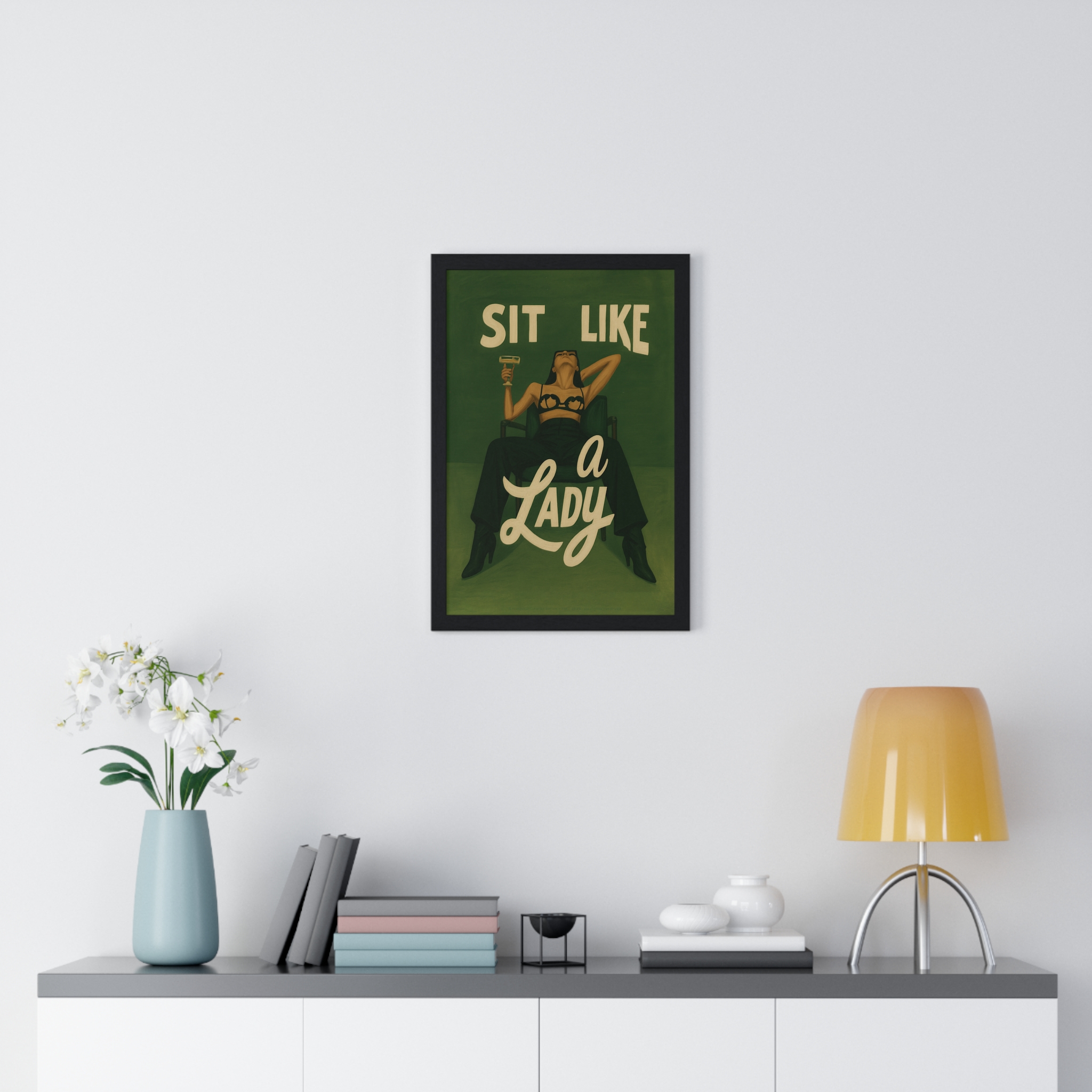 Framed Vertical Poster — “Sit Like a Lady” Vintage Pinup Art Print - Image 17
