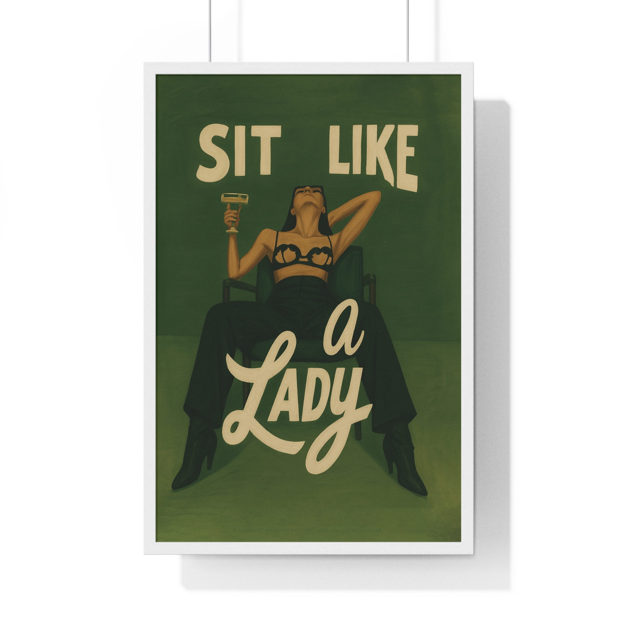 Framed Vertical Poster — “Sit Like a Lady” Vintage Pinup Art Print - Image 40