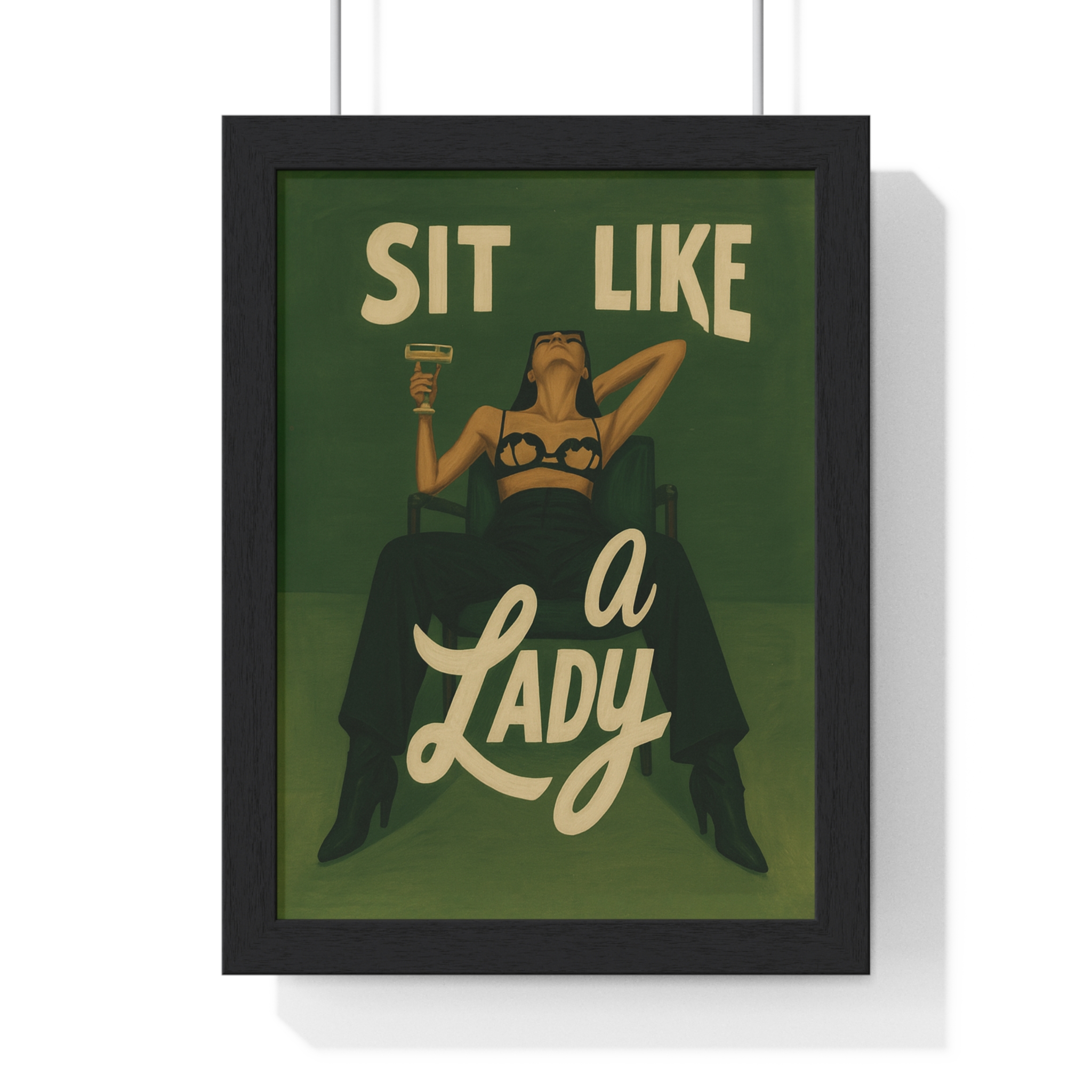 Framed Vertical Poster — “Sit Like a Lady” Vintage Pinup Art Print - Image 4