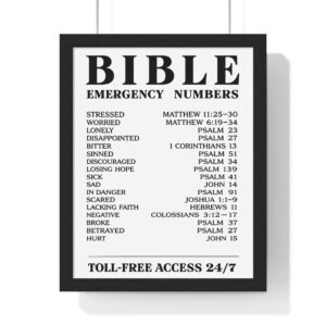 Bible Emergency Numbers Poster — Framed Inspirational Scripture Wall Art