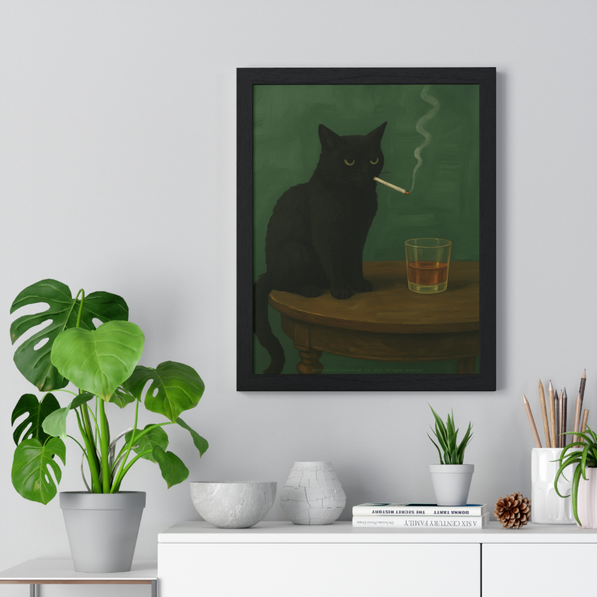 Framed Poster — Noir Cat with Whiskey & Cigarette Wall Art - Image 8