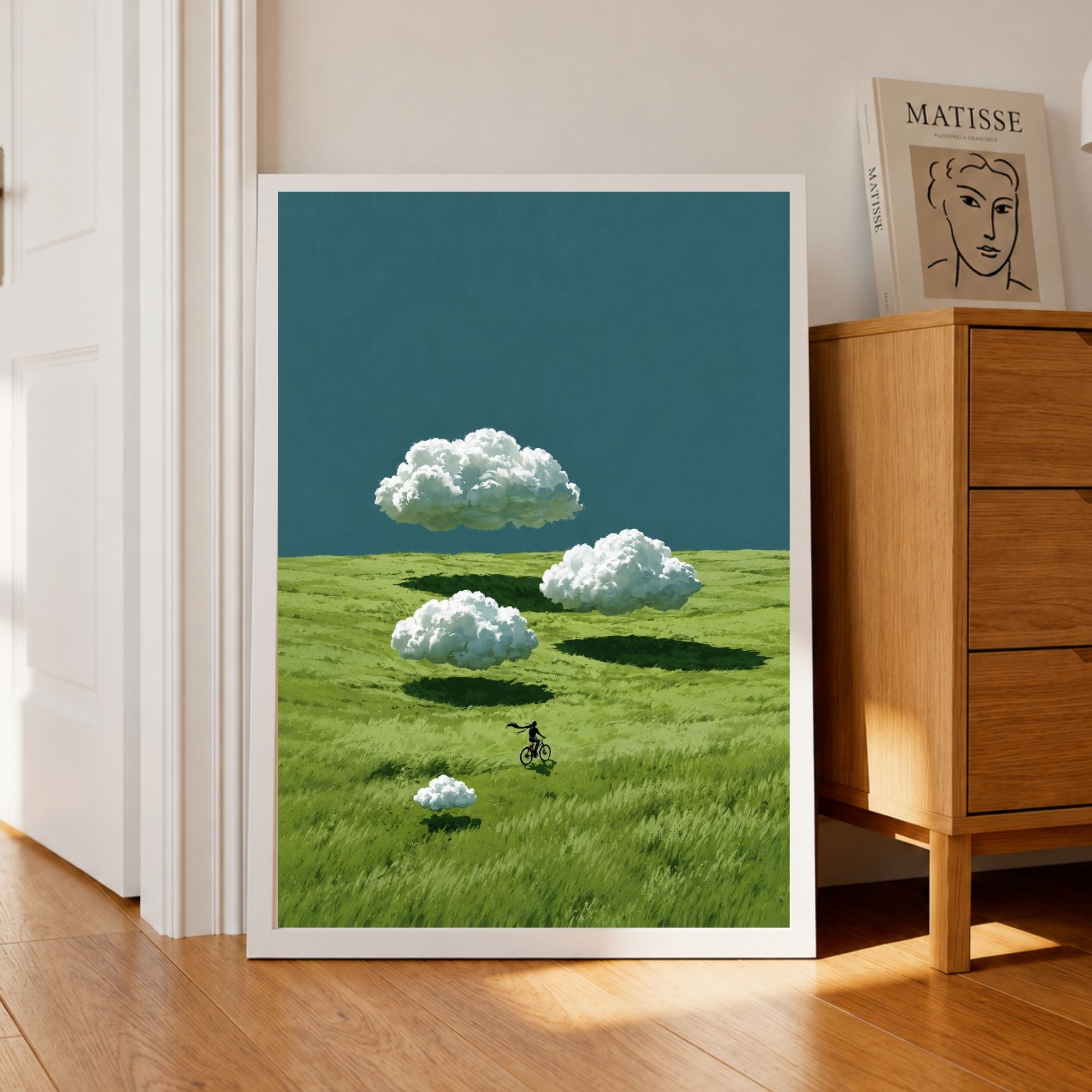 cloudy day wall poster leaning on shelf living room