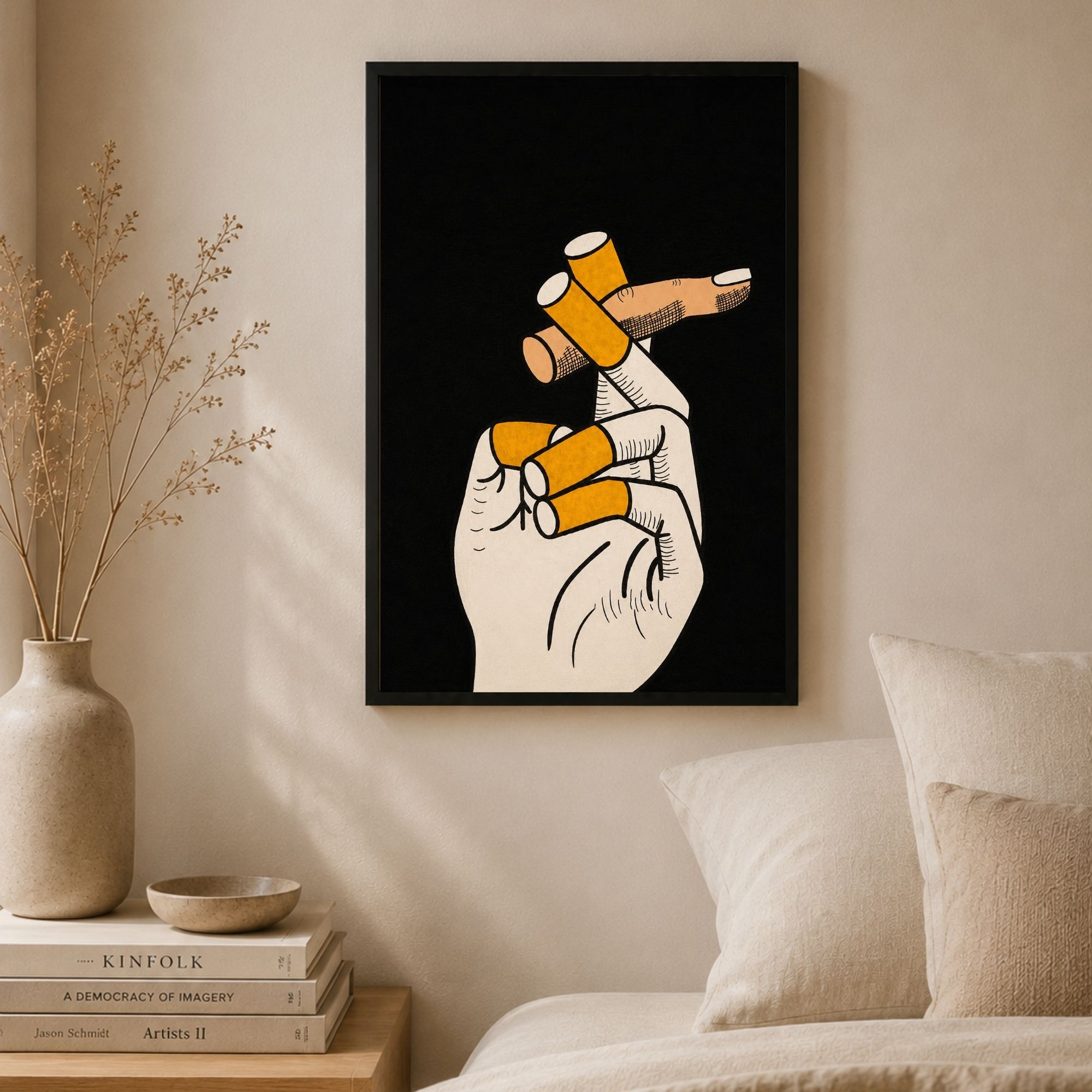 reverse smoking on black in black frame hanging in bedroom